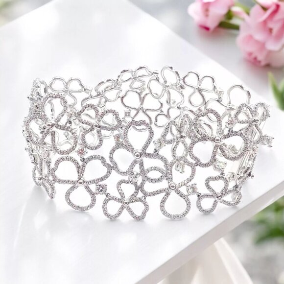 Authentic! Tiffany & Co Paper Flowers Platinum Diamond Wide Bracelet - Picture 2 of 10